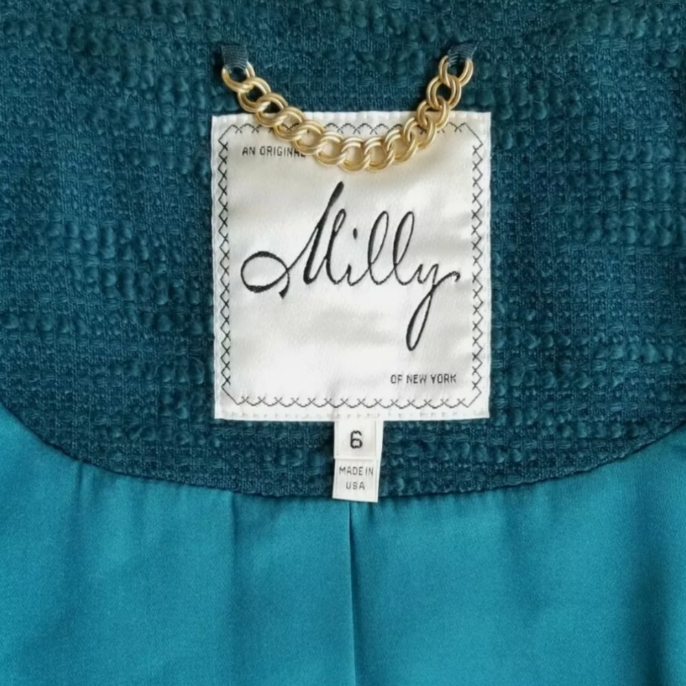 Millie of New York Tweed Boucle Teal Jacket sz 6 - Picture 6 of 11